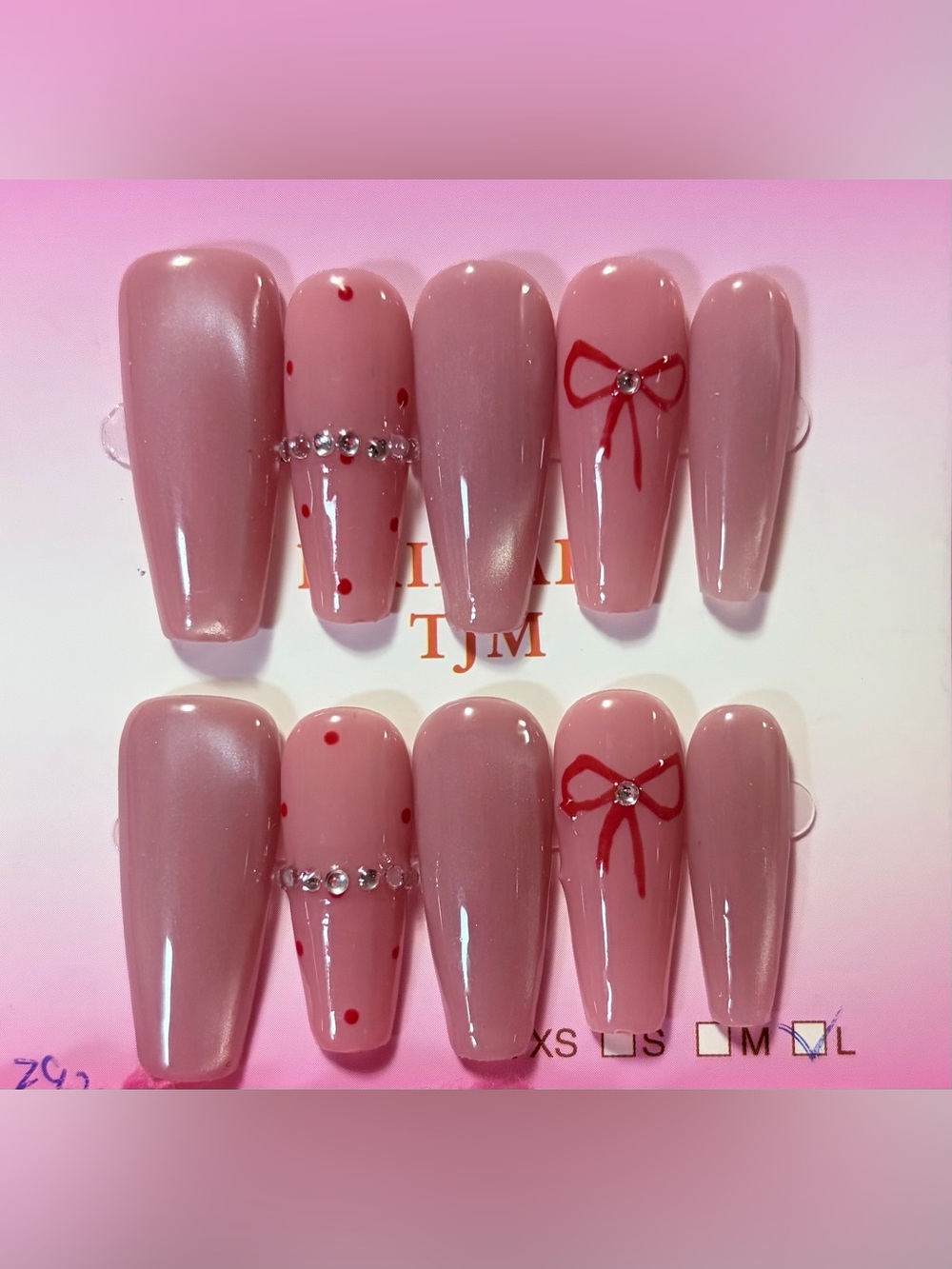 Pink Bow & Rhinestone Press-On Nail Set